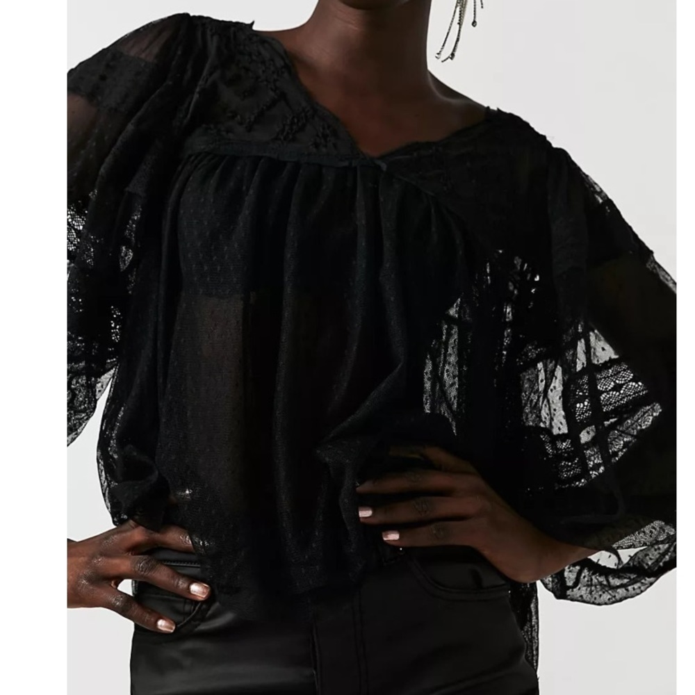 Free People NWOT True Candy Mesh Top Black - Picture 2 of 16